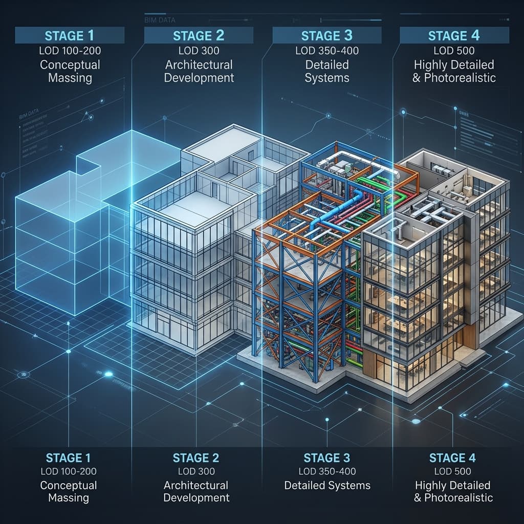 دليل مستويات التطور (LOD) في BIM للمشاريع في السعودية