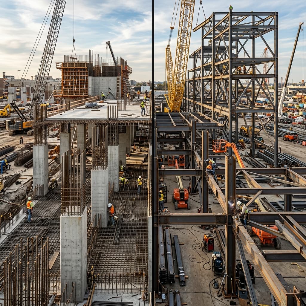 الخرسانة أم الهيكل المعدني؟ دليل اختيار النظام الإنشائي المناسب لمشروعك