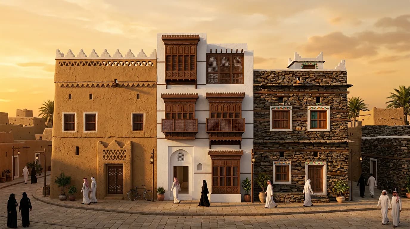صورة مقال: الهويات المعمارية السعودية حسب المناطق: دليل تصميمي تعليمي
