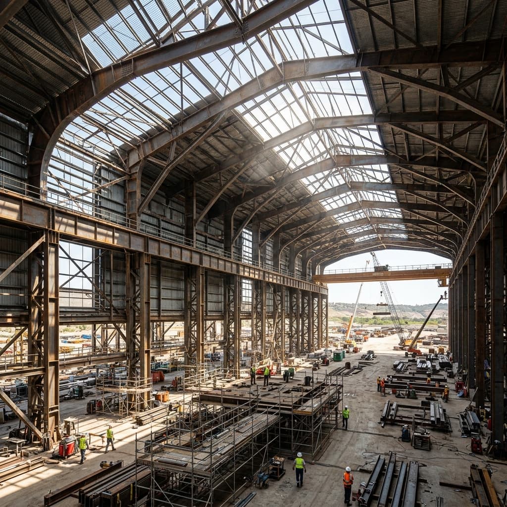 صورة مقال: تصميم المستودعات والهناجر المعدنية في السعودية — معايير وإرشادات